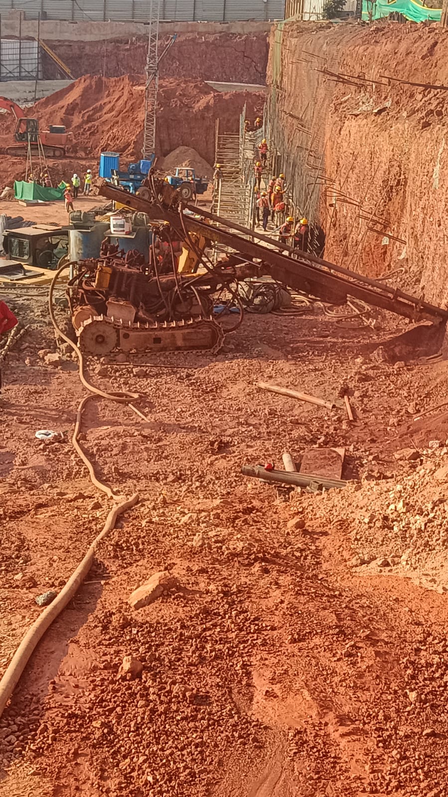 Inclined passive anchoring work in land grading for Project Falcon in Goa