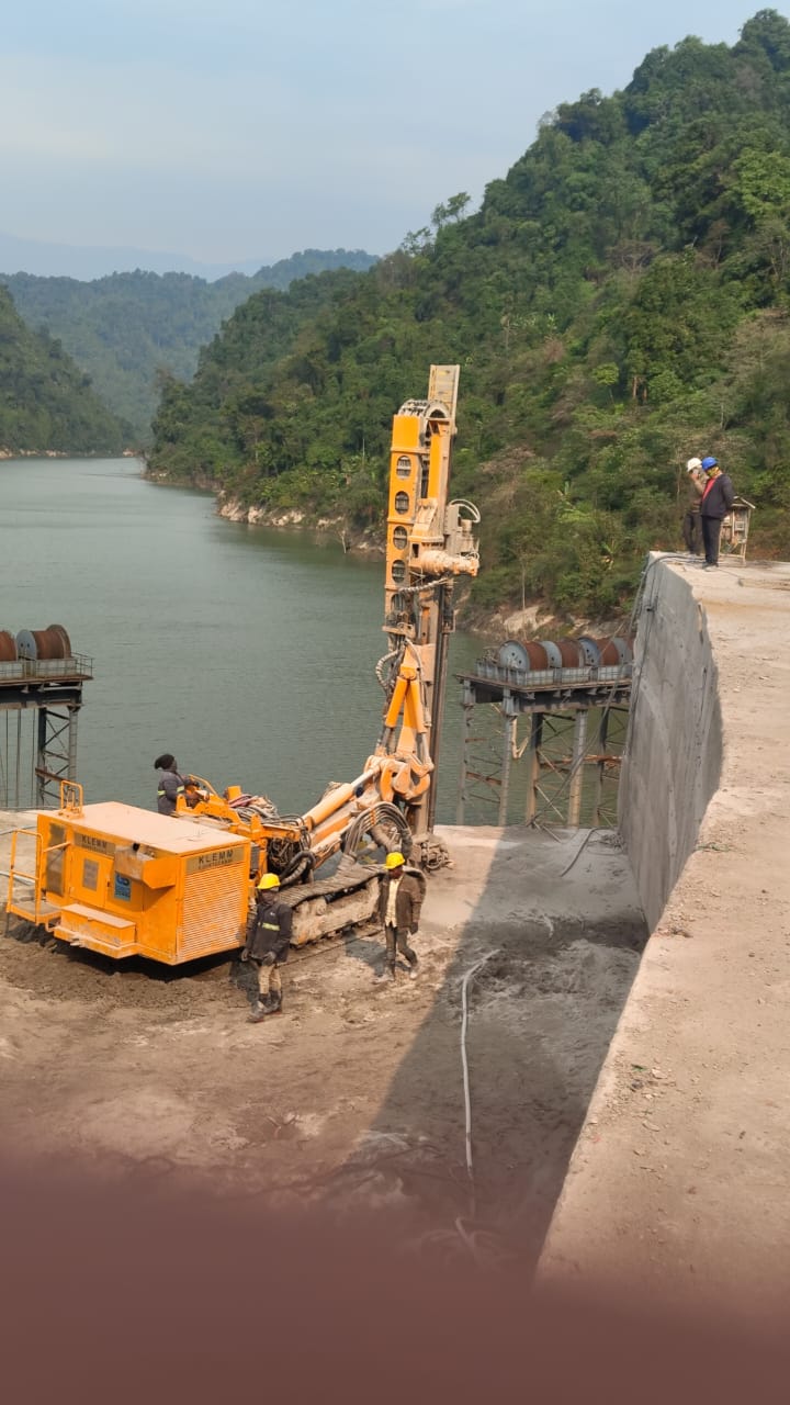 Pre-drilling for Tam grouting work at Subansiri hydroelectric project in Assam